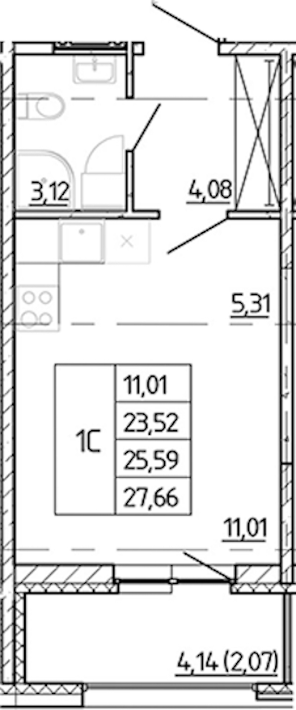Квартира студия 23.52 м², 11/12 эт., ЖК «Полис Новоселье»